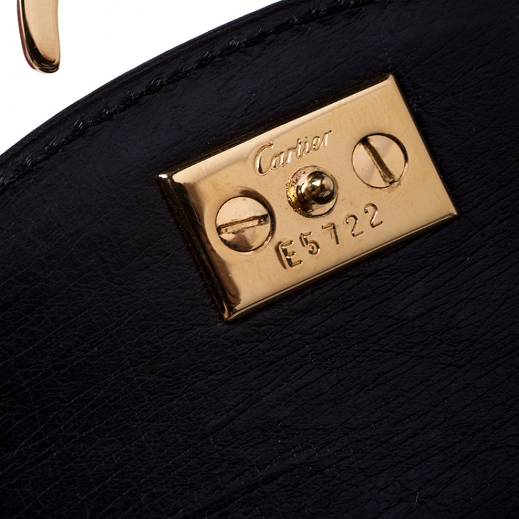 Pre Owned Cartier Black Ostrich Leather Panther Logo Satchel