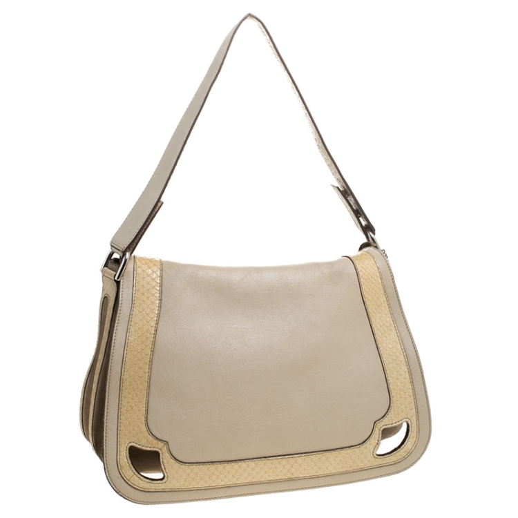 Pre Owned Cartier Beige Leather and Python Messenger Bag