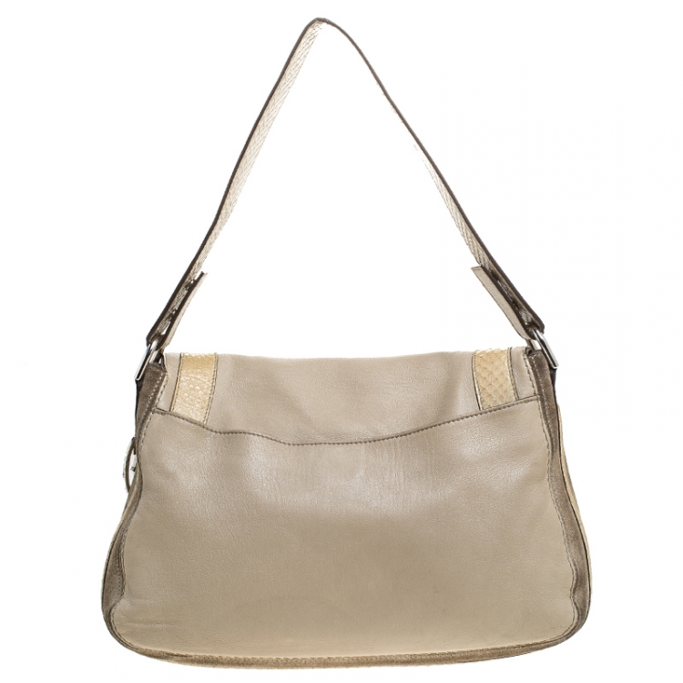 Pre Owned Cartier Beige Leather and Python Messenger Bag