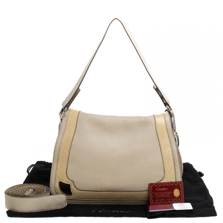Pre Owned Cartier Beige Leather and Python Messenger Bag