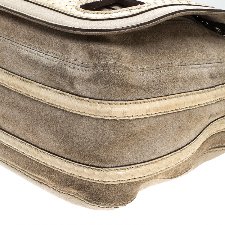 Pre Owned Cartier Beige Leather and Python Messenger Bag