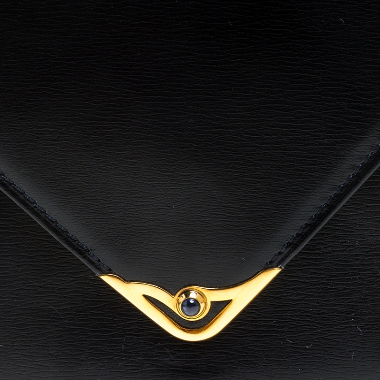 Pre Owned Cartier Black Leather Sapphire Line Flap Wallet