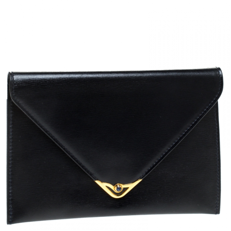 Pre Owned Cartier Black Leather Sapphire Line Flap Wallet
