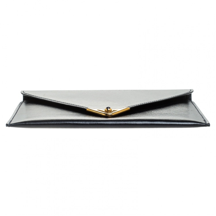 Pre Owned Cartier Black Leather Sapphire Line Flap Wallet