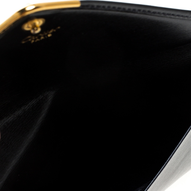 Pre Owned Cartier Black Leather Sapphire Line Flap Wallet