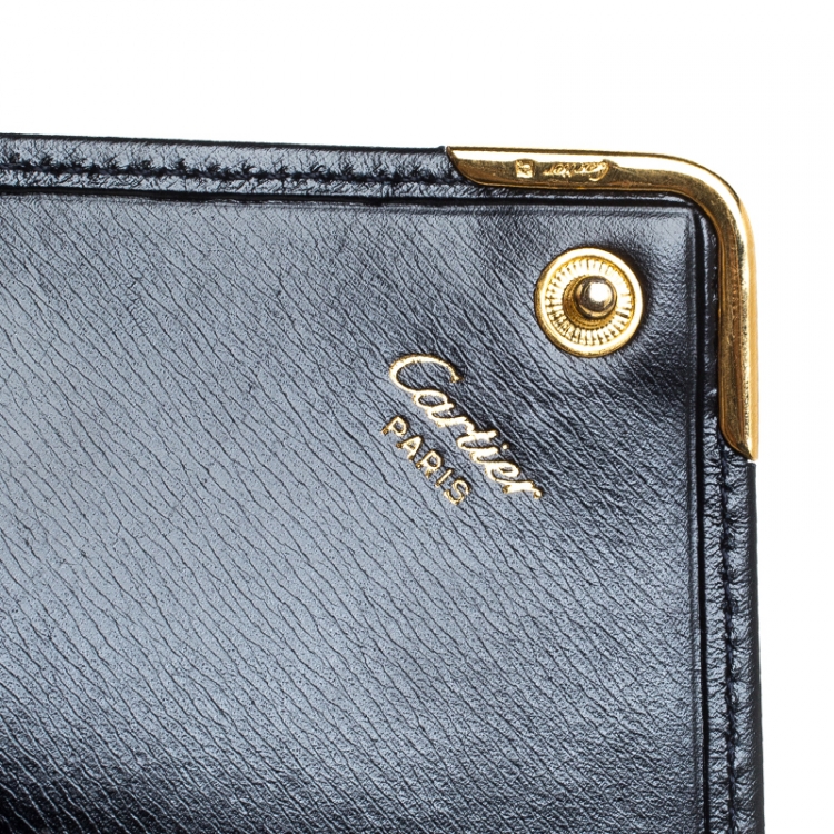 Pre Owned Cartier Black Leather Sapphire Line Flap Wallet