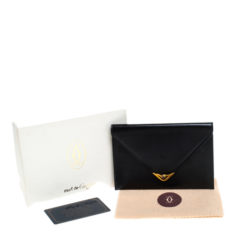 Pre Owned Cartier Black Leather Sapphire Line Flap Wallet