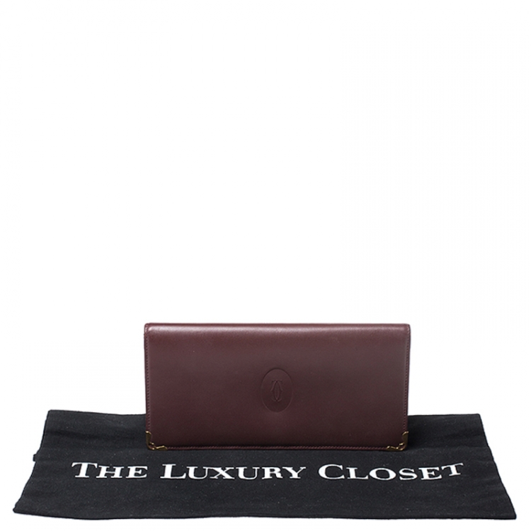 Pre Owned Cartier Maroon Leather Must De Cartier Wallet
