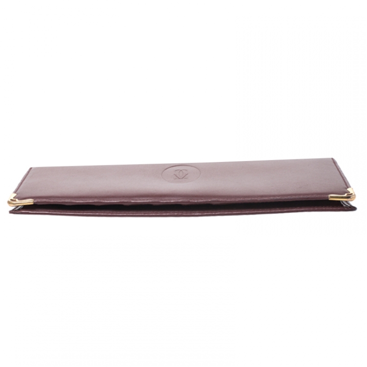 Pre Owned Cartier Maroon Leather Must De Cartier Wallet