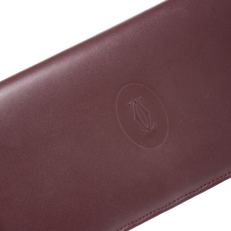 Pre Owned Cartier Maroon Leather Must De Cartier Wallet