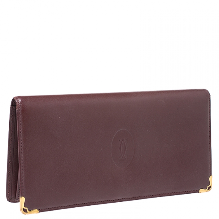 Pre Owned Cartier Maroon Leather Must De Cartier Wallet