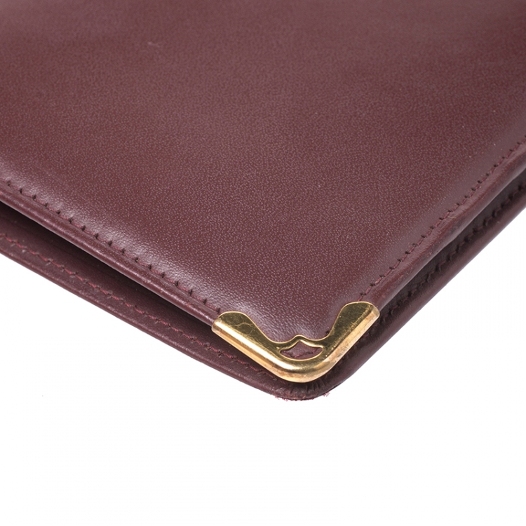 Pre Owned Cartier Maroon Leather Must De Cartier Wallet