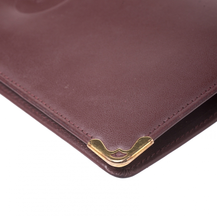 Pre Owned Cartier Maroon Leather Must De Cartier Wallet