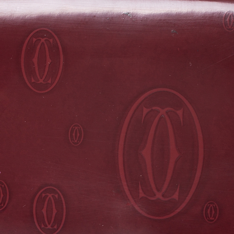 Pre Owned Cartier Maroon Patent Leather Happy Birthday Continental Wallet