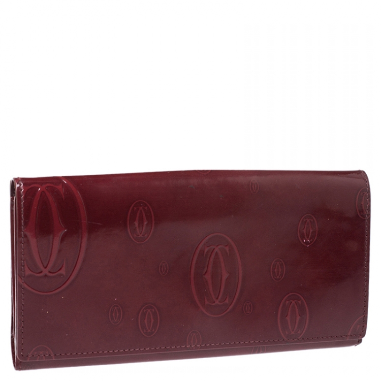 Pre Owned Cartier Maroon Patent Leather Happy Birthday Continental Wallet