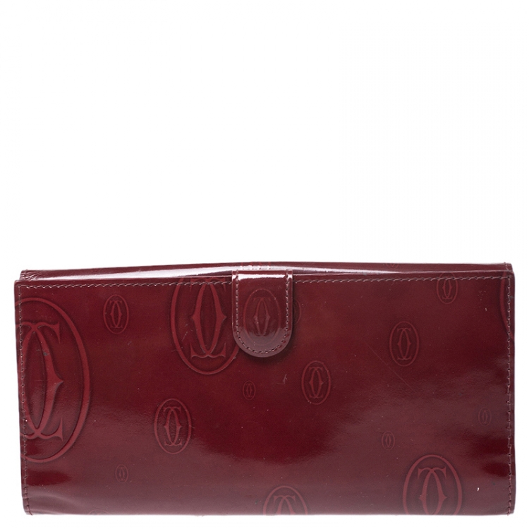 Pre Owned Cartier Maroon Patent Leather Happy Birthday Continental Wallet