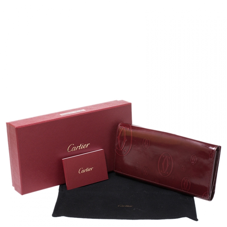 Pre Owned Cartier Maroon Patent Leather Happy Birthday Continental Wallet