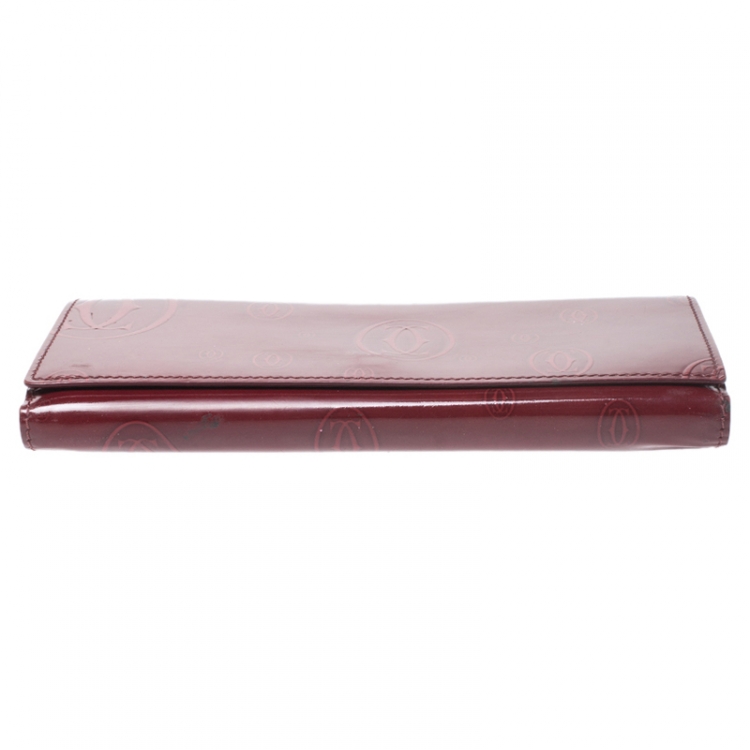 Pre Owned Cartier Maroon Patent Leather Happy Birthday Continental Wallet