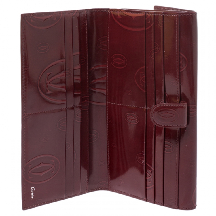 Pre Owned Cartier Maroon Patent Leather Happy Birthday Continental Wallet