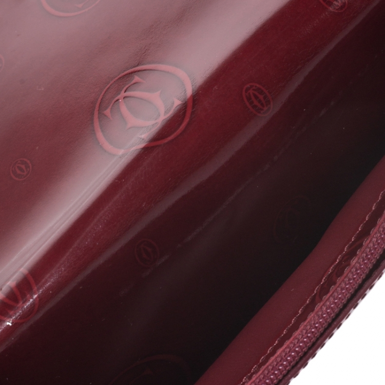 Pre Owned Cartier Maroon Patent Leather Happy Birthday Continental Wallet