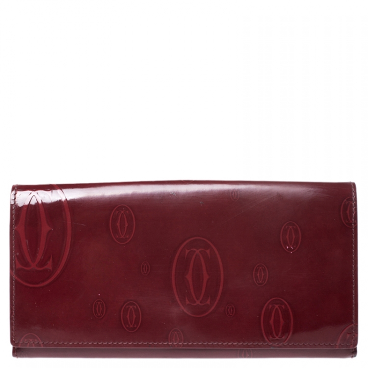 Pre Owned Cartier Maroon Patent Leather Happy Birthday Continental Wallet