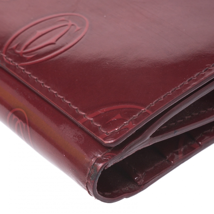 Pre Owned Cartier Maroon Patent Leather Happy Birthday Continental Wallet