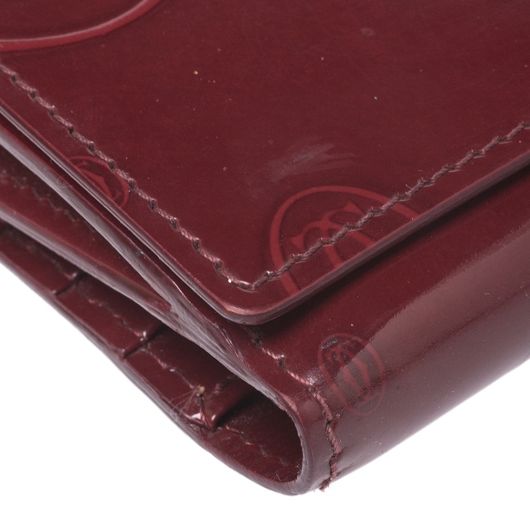 Pre Owned Cartier Maroon Patent Leather Happy Birthday Continental Wallet