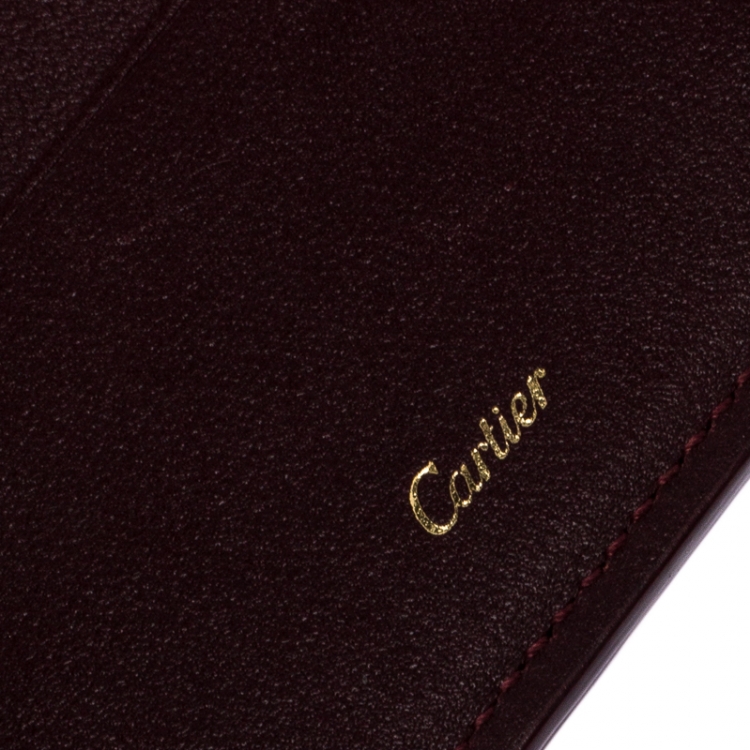Pre Owned Cartier Burgundy Leather Must De Cartier Bifold Wallet