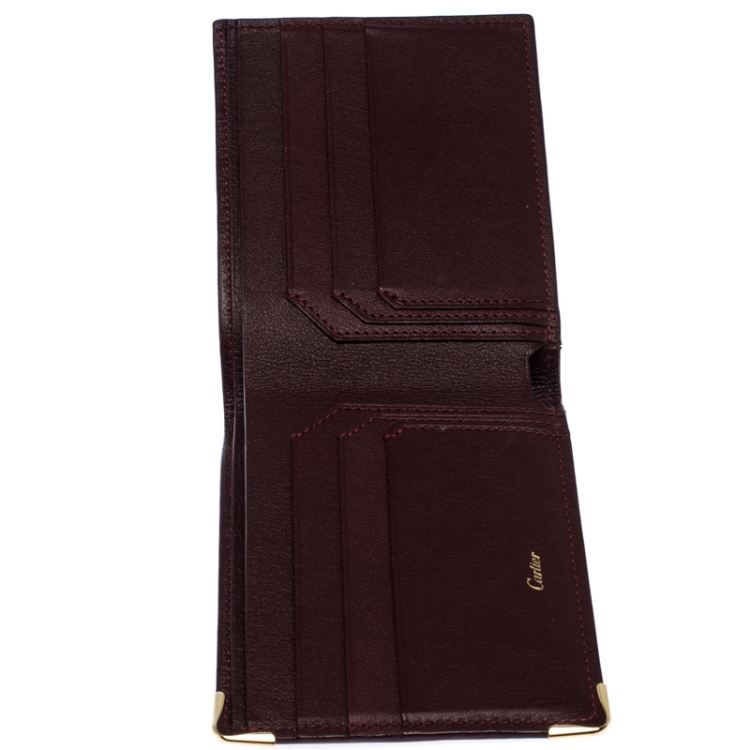 Pre Owned Cartier Burgundy Leather Must De Cartier Bifold Wallet
