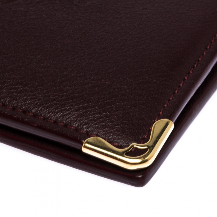 Pre Owned Cartier Burgundy Leather Must De Cartier Bifold Wallet