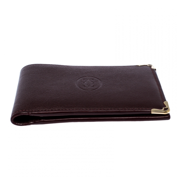 Pre Owned Cartier Burgundy Leather Must De Cartier Bifold Wallet