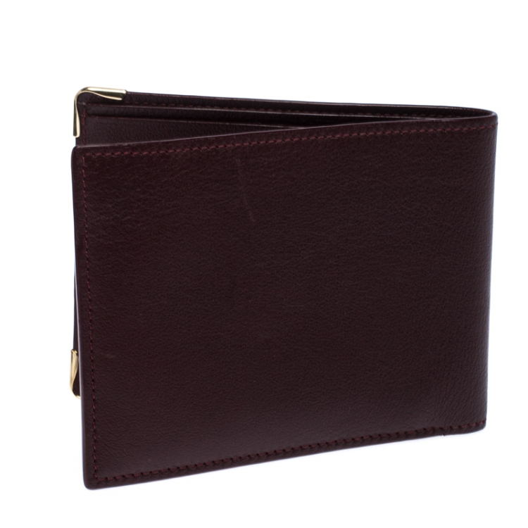 Pre Owned Cartier Burgundy Leather Must De Cartier Bifold Wallet