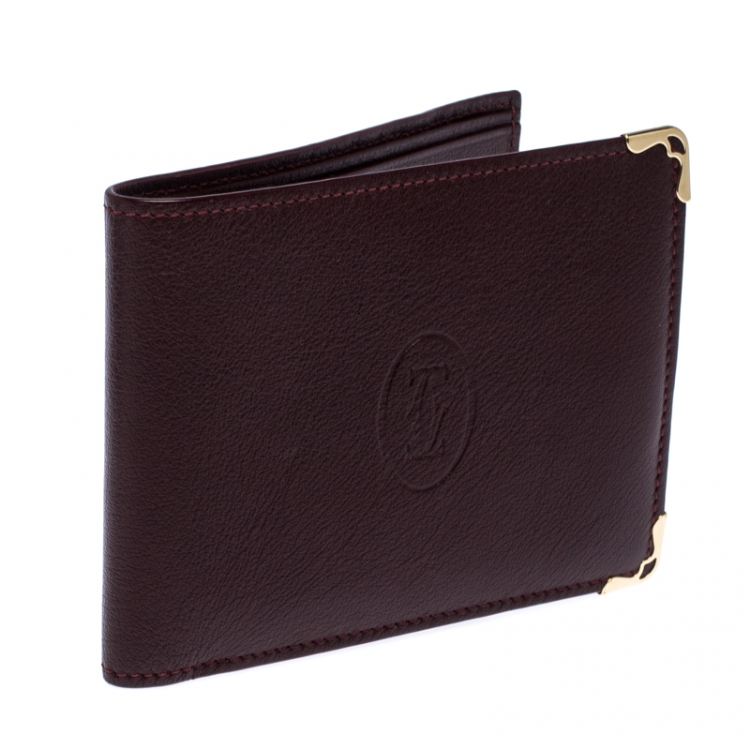 Pre Owned Cartier Burgundy Leather Must De Cartier Bifold Wallet