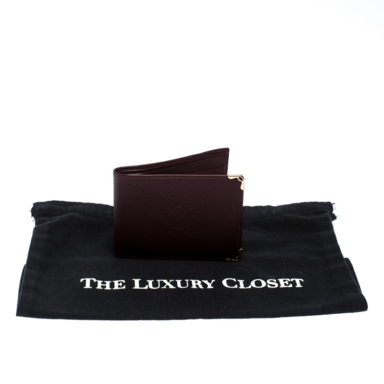 Pre Owned Cartier Burgundy Leather Must De Cartier Bifold Wallet