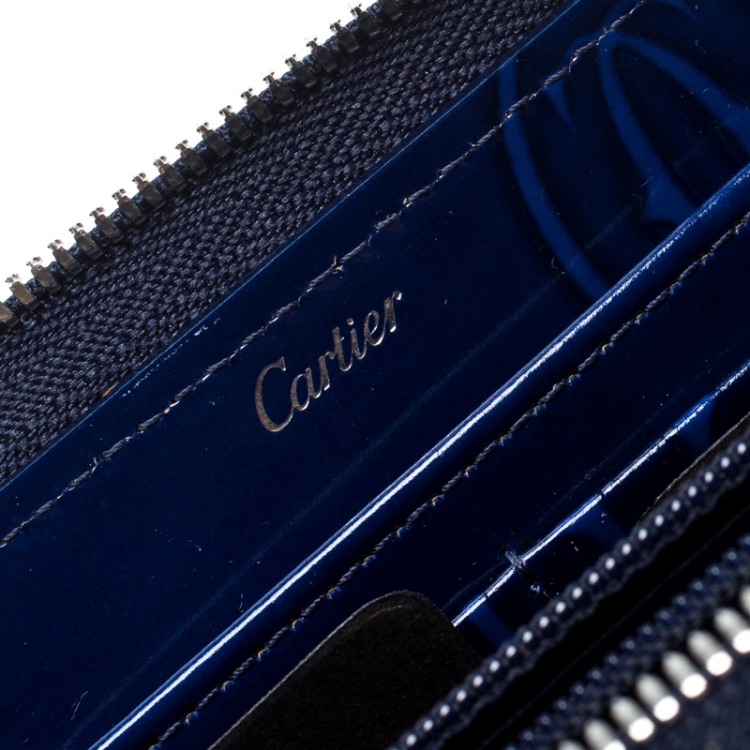 Pre Owned Cartier Midnight Blue Glossy Leather Happy Birthday Zip Around Wallet