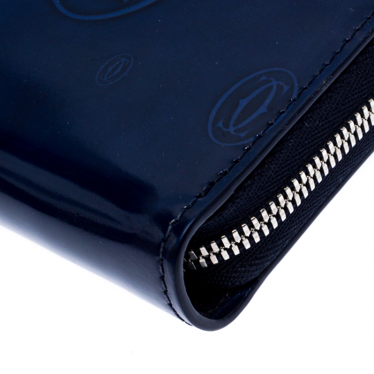 Pre Owned Cartier Midnight Blue Glossy Leather Happy Birthday Zip Around Wallet