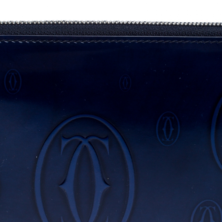 Pre Owned Cartier Midnight Blue Glossy Leather Happy Birthday Zip Around Wallet