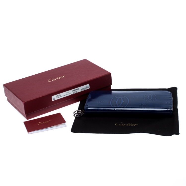 Pre Owned Cartier Midnight Blue Glossy Leather Happy Birthday Zip Around Wallet