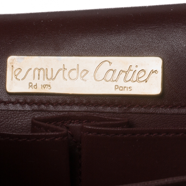 Pre Owned  Cartier Burgundy Vintage Suede and Leather Must de Cartier Flap Bag