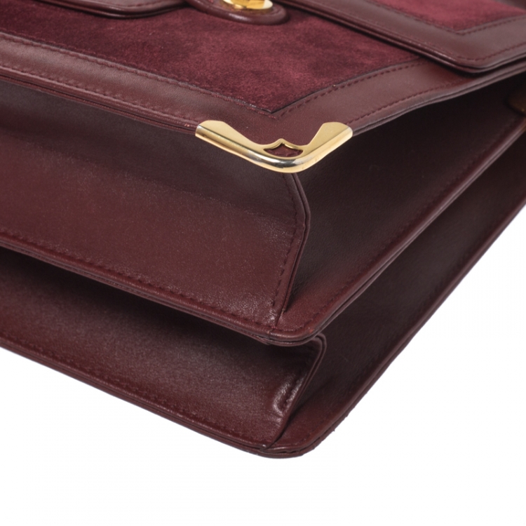 Pre Owned  Cartier Burgundy Vintage Suede and Leather Must de Cartier Flap Bag