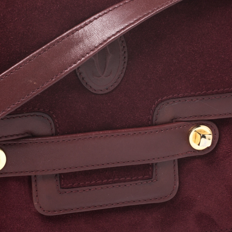 Pre Owned  Cartier Burgundy Vintage Suede and Leather Must de Cartier Flap Bag