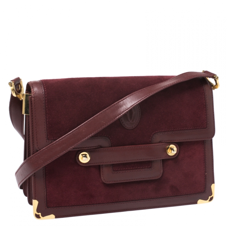Pre Owned  Cartier Burgundy Vintage Suede and Leather Must de Cartier Flap Bag