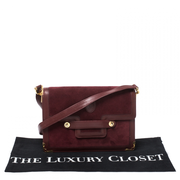 Pre Owned  Cartier Burgundy Vintage Suede and Leather Must de Cartier Flap Bag