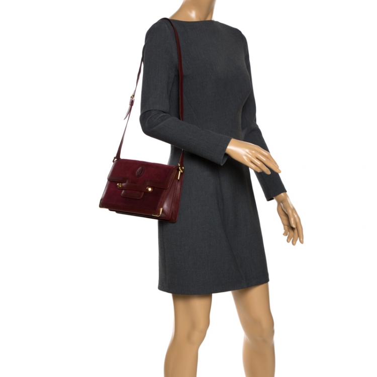 Pre Owned  Cartier Burgundy Vintage Suede and Leather Must de Cartier Flap Bag