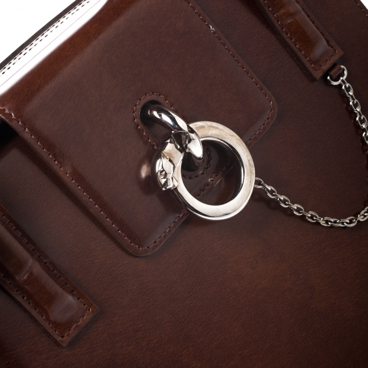 مملوكة مسبقًا Cartier Brown Patent Leather Panthere Box Satchel
