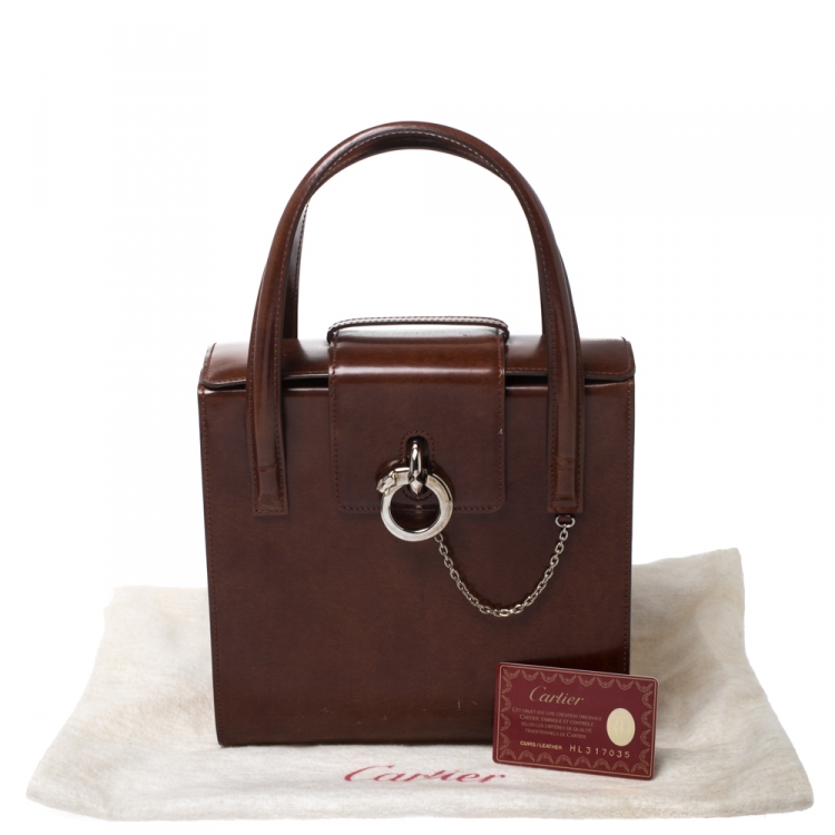 مملوكة مسبقًا Cartier Brown Patent Leather Panthere Box Satchel