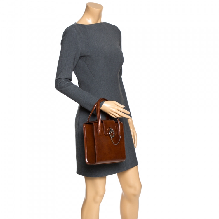 مملوكة مسبقًا Cartier Brown Patent Leather Panthere Box Satchel