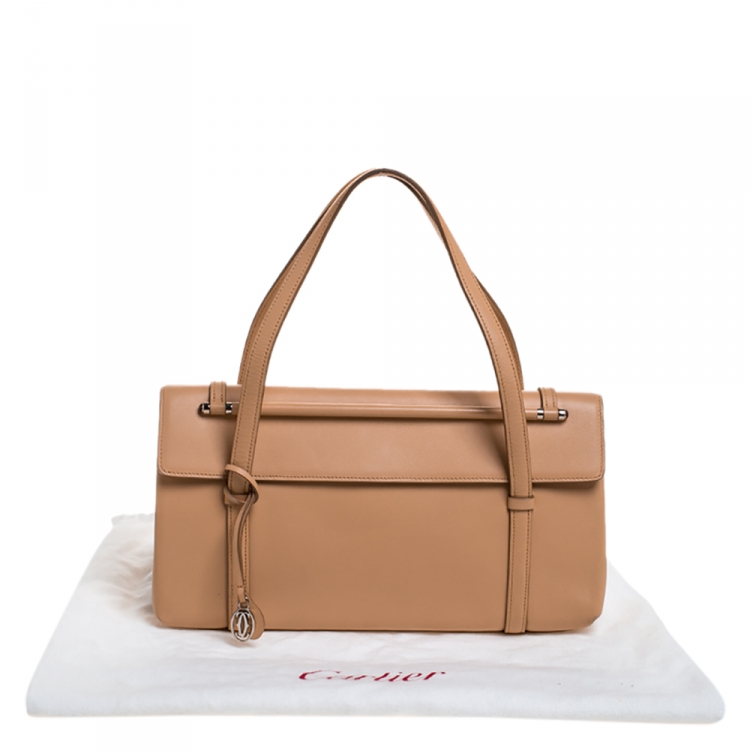 مملوكة مسبقًا Cartier Beige Leather Cabochon Flap Shoulder Bag