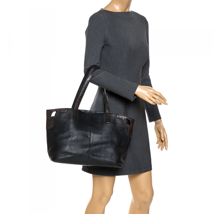 Pre Owned Cartier Black Leather and Snakeskin Limited Edition 'Marcello De Cartier' Tote