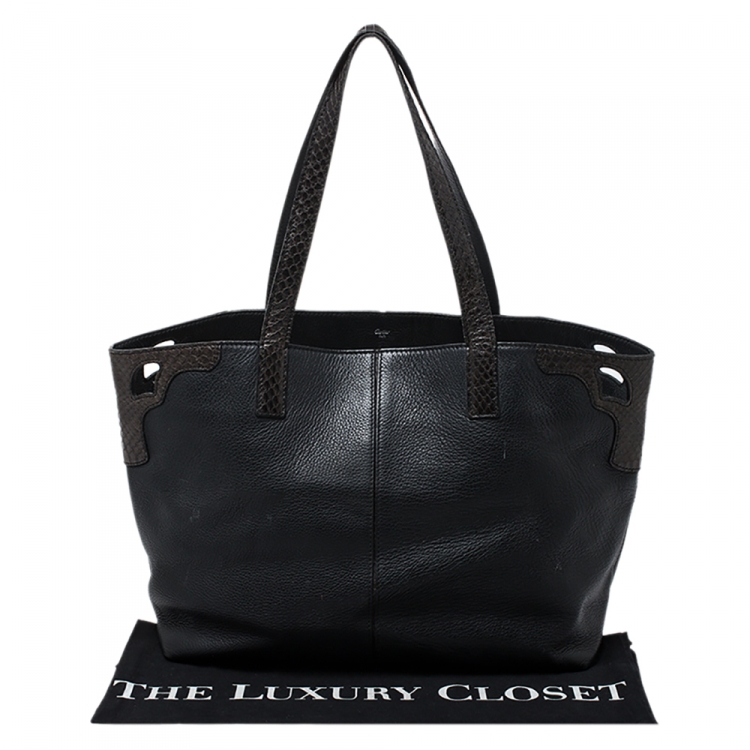 Pre Owned Cartier Black Leather and Snakeskin Limited Edition 'Marcello De Cartier' Tote